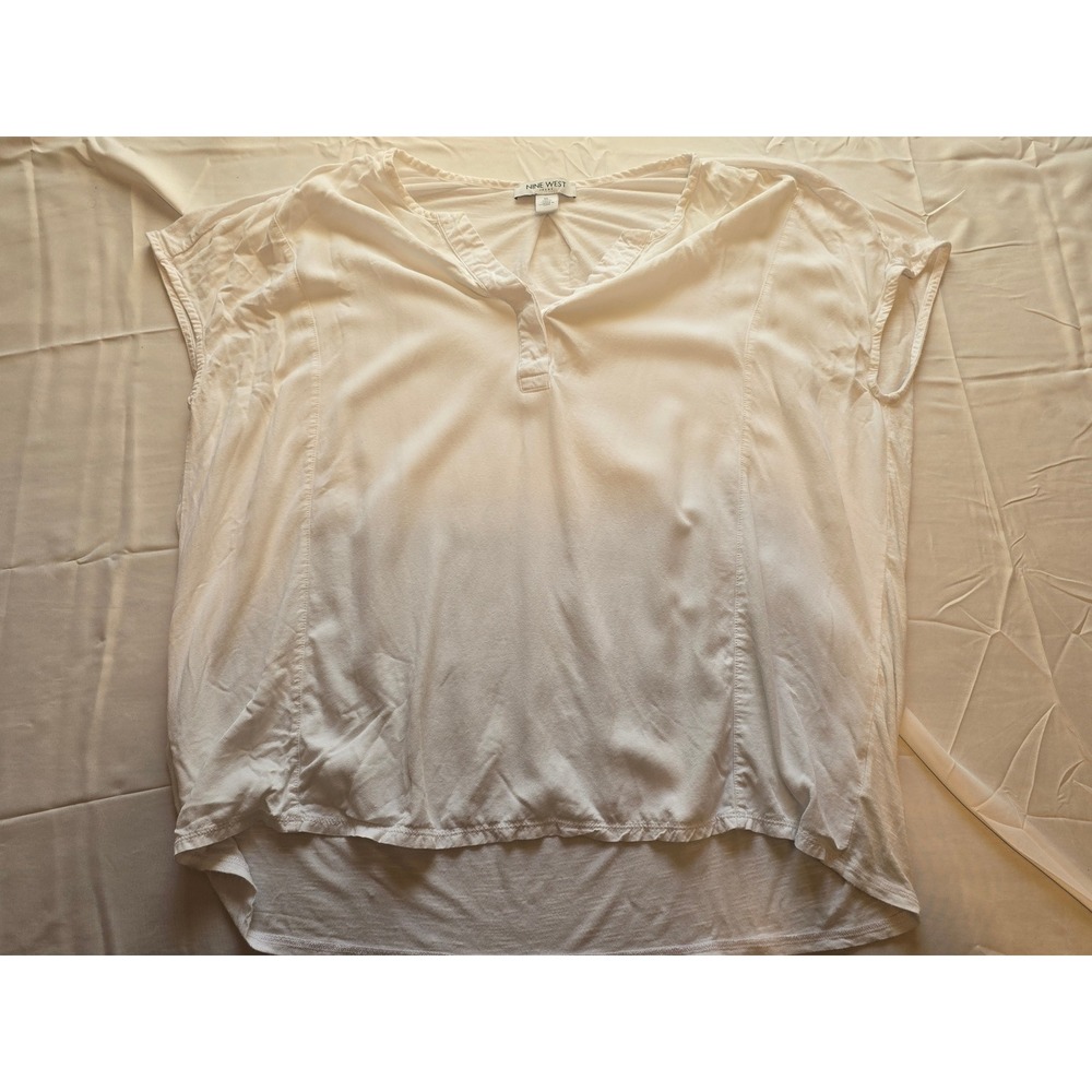 Nine West‎ Jeans White Top XL V Neck Sleeveless Hi-Low Hem Blouse Shirt